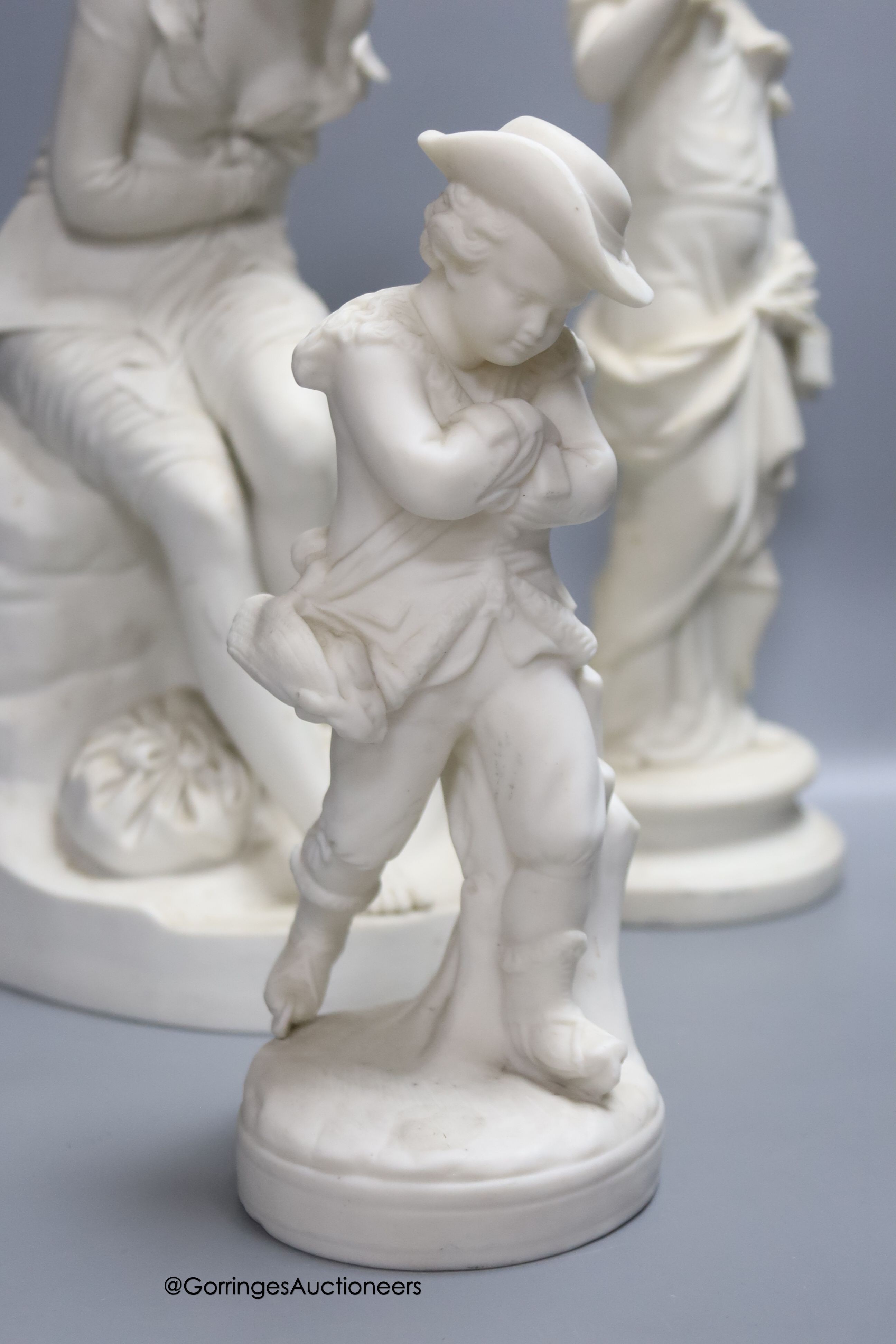 A Minton Parian Ware figure of 'Dorothea' by John Bell, bearing impressed marks to base and three other Parian figures, H 35cm (largest)